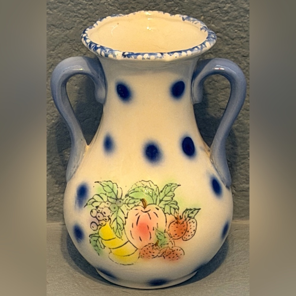 Vintage Vase Made In China Spotted Dotted Fruits With Side Handles